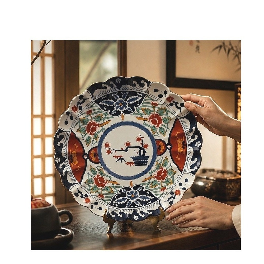Japanese Arita Imari Scalloped Plate Chinoiserie Wall Art, Serving Platter READ